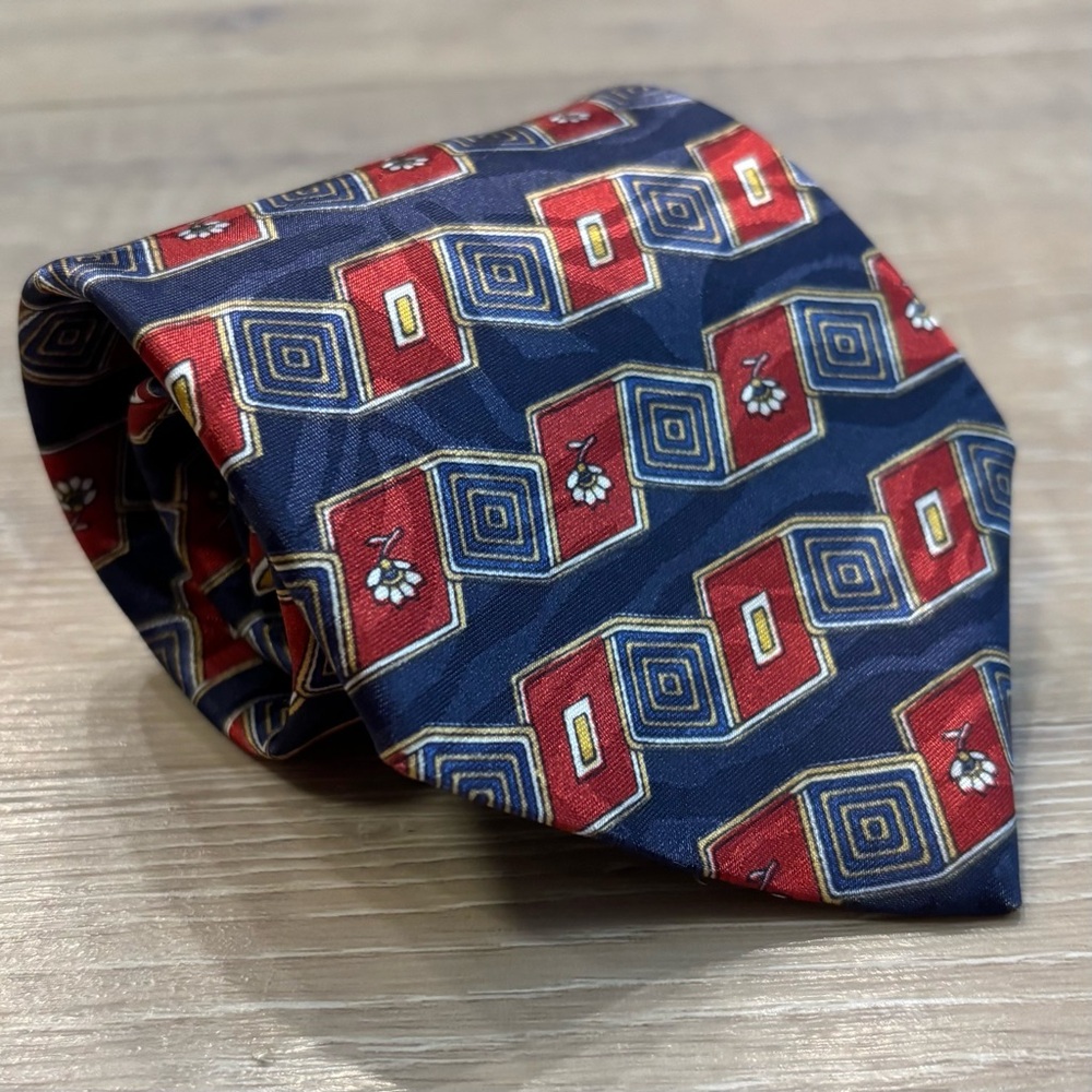 Ketch Men’s Polyester Tie Red Blue Geometric Necktie Classic Business Formal USA